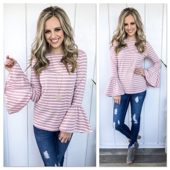 Pink Bell Sleeve Striped Top - Picture 6 of 6